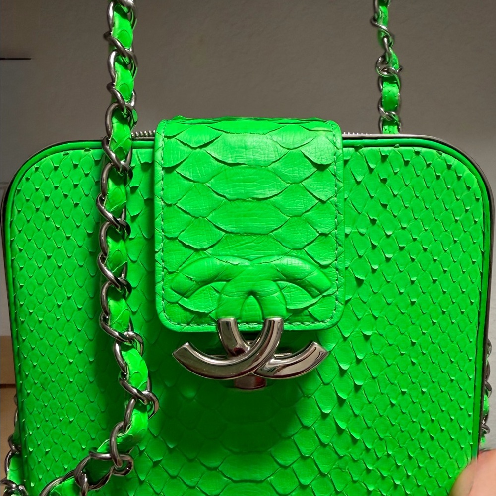 Chanel RARE CC PYTHON Neon Green Camera Bag